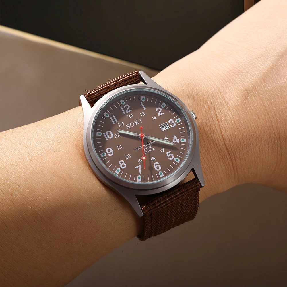 Men’s Military Army Luminous 24 Hours Dial Nylon Strap Date Quartz Wrist Watch