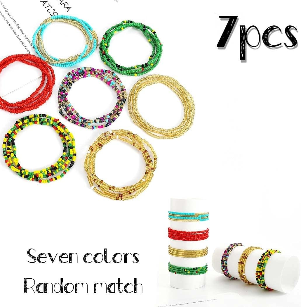 Colorful African Waist Beads – 7-Pack Adjustable Chains for Every Occasion