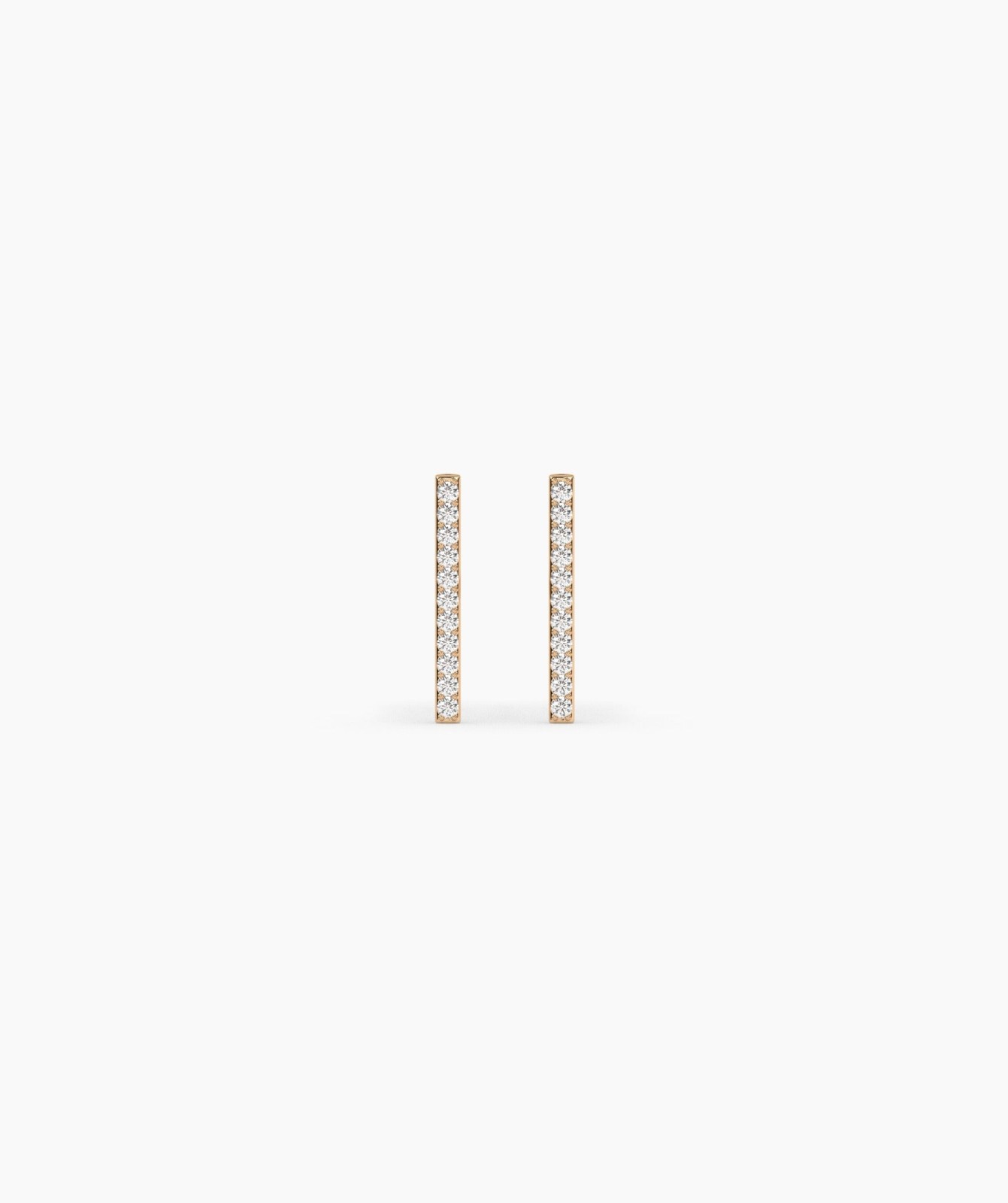 Round Cut Lab Grown Diamond 14K Gold Vertical Pave Diamond Line Bar Stud Earring