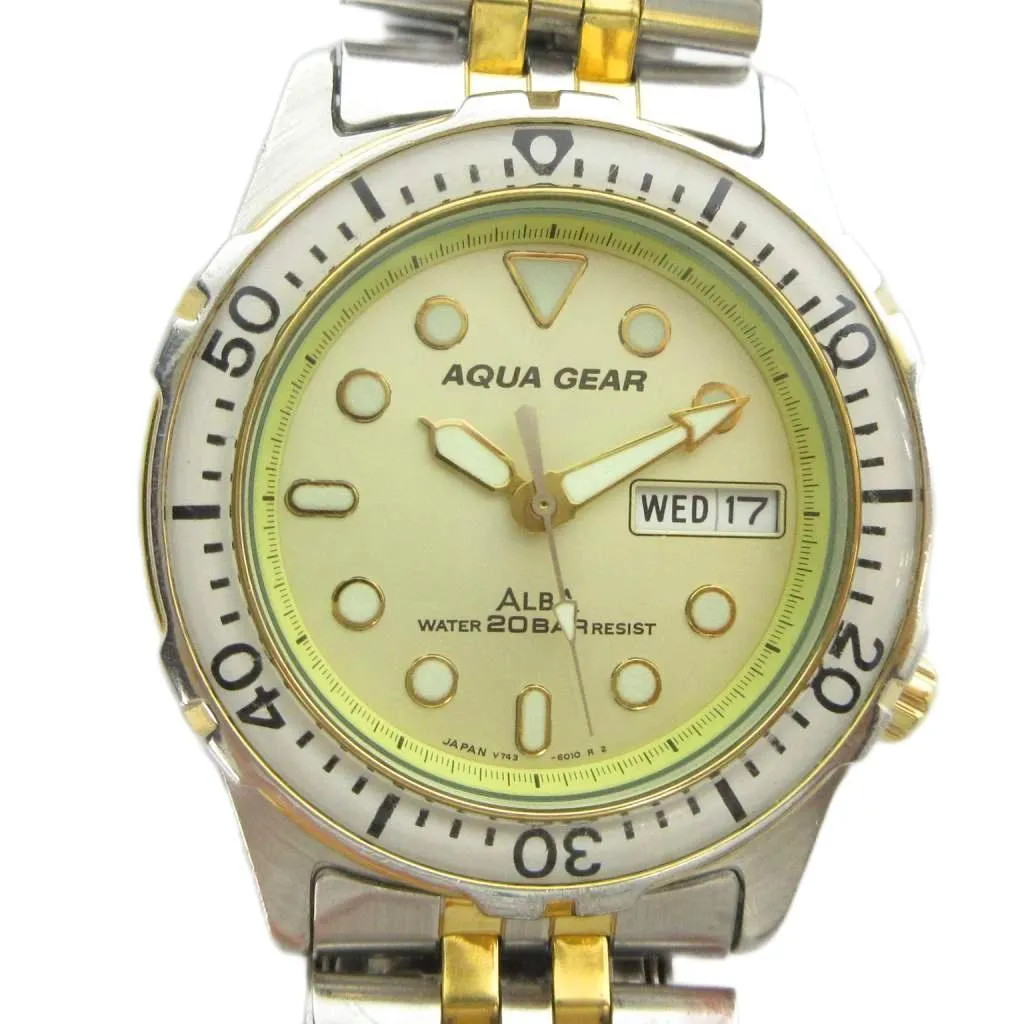 Seiko ALBA V743-6010 AQUA GEAR Quartz Watch with Calendar, Silver Color ■GY18