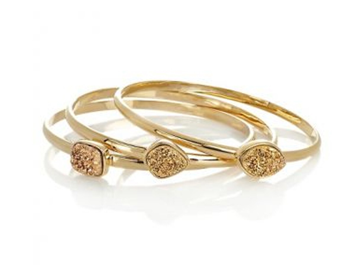Christine Darren Drusy Quartz Goldtone Multi Cut DRUZY Bangle Bracelet Set