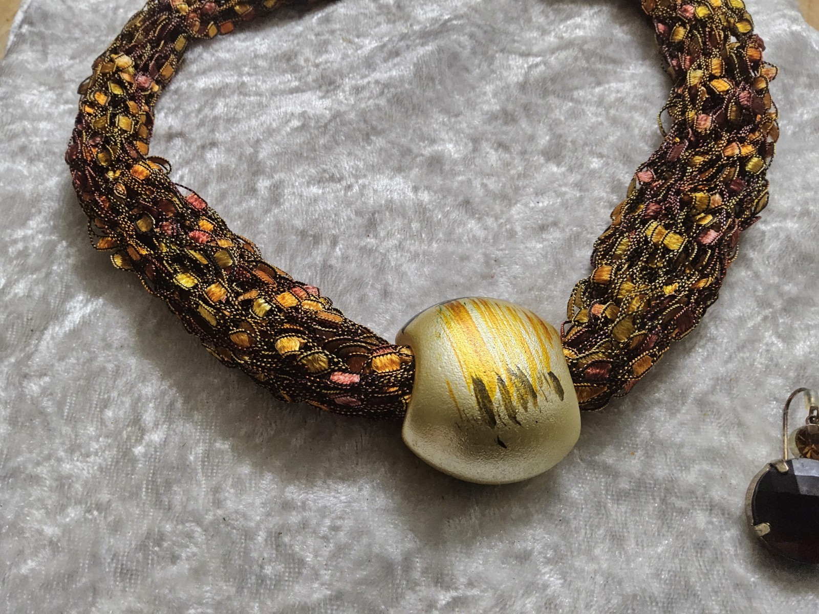 Copper Gold Crochet Necklace Pendant & Earrings