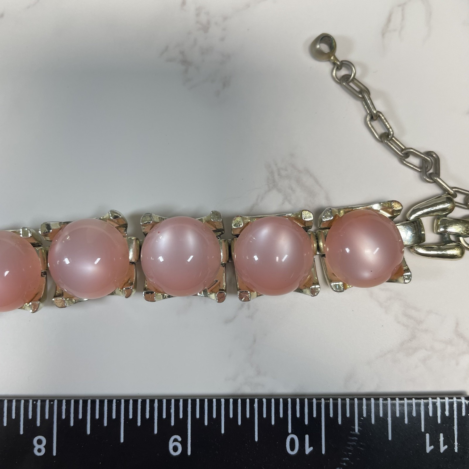 Vintage Coro Pink Moonglow Thermoset Chocker Necklace Silver Gold Tone MCM 12″
