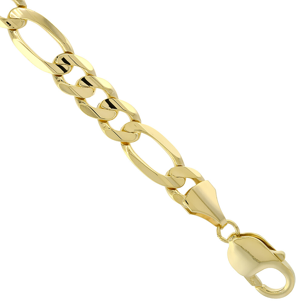 10k Solid Yellow Gold Figaro Chain Necklace 2.23mm-10.25mm Sz 16-30 Inches