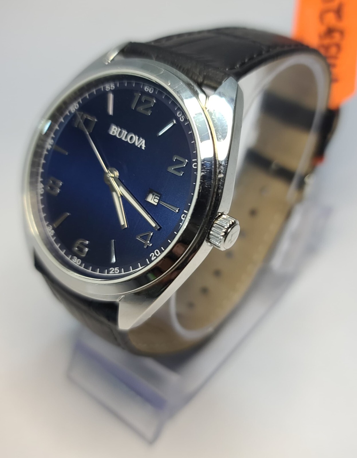 96B351 BULOVA MEN’S BLUE DIAL BLACK LEATHER STRAP WATCH MB5-257