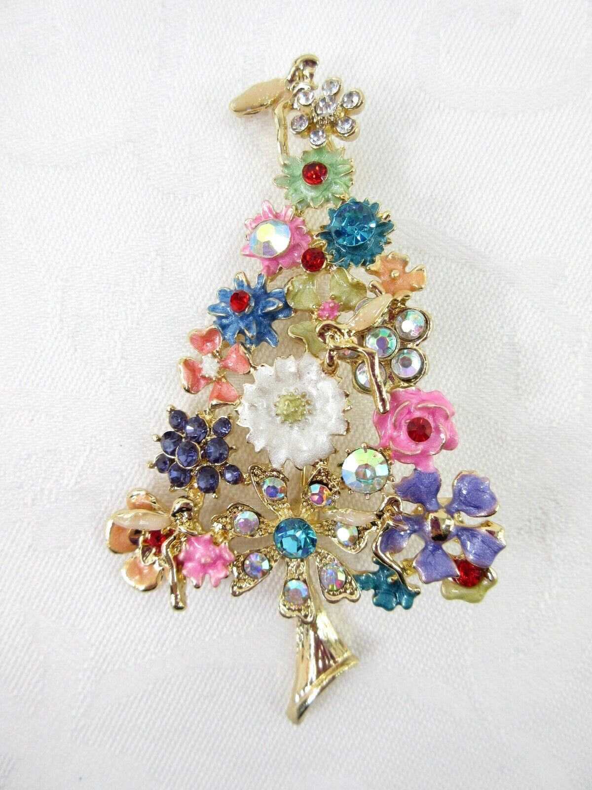 Victorian Tree Brooch Pin Rhinestone Floral Fairy Romantic 3.75in Luxurious Big