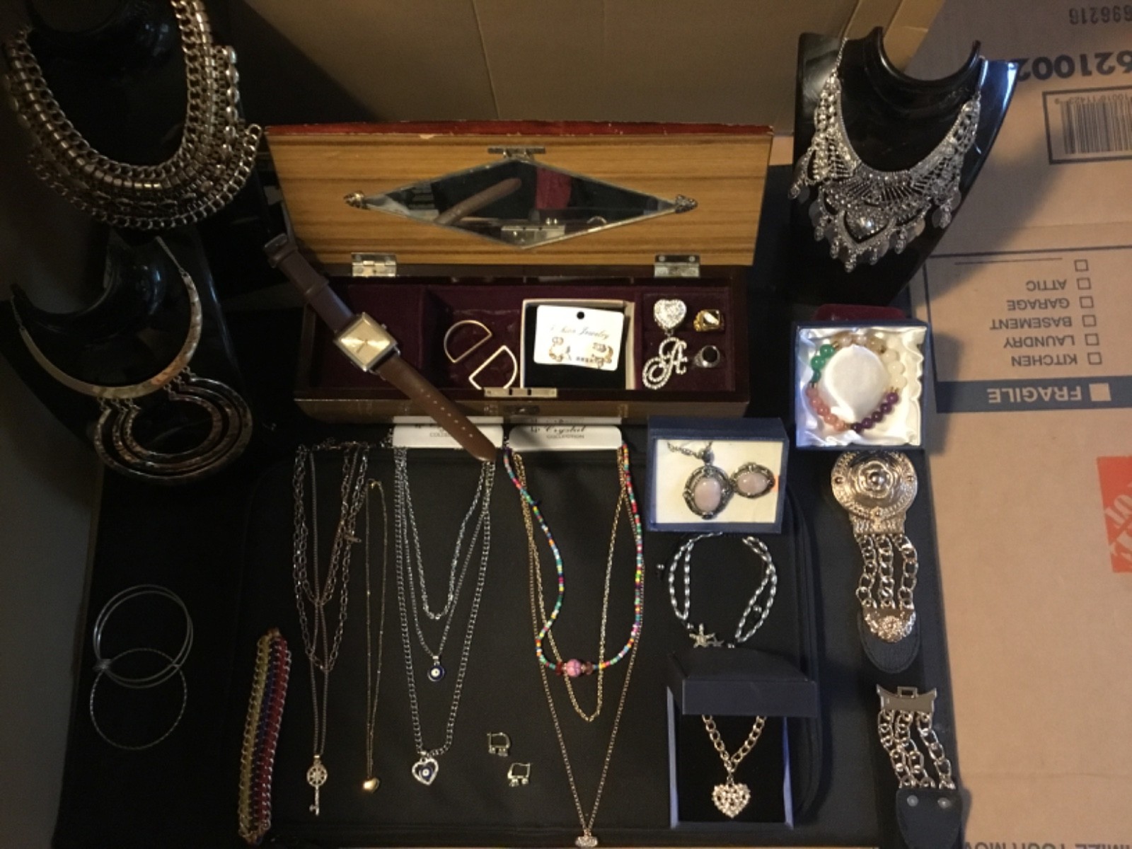 womens costume jewelry lot with musical box…