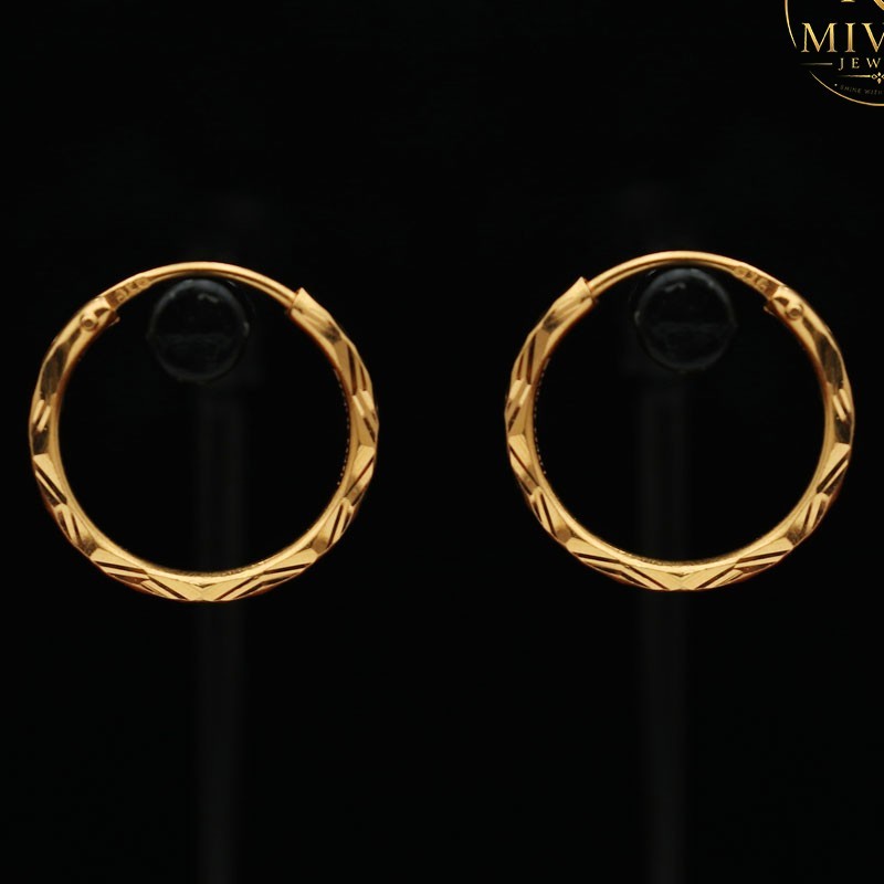 22K Gold Hoop Earrings 1.7cm 1.37g Elegant Detailed Yellow Gold Women’s