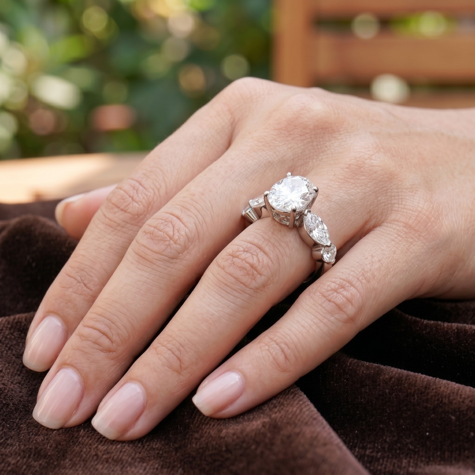 Oval Moissanite 925 Sterling Silver Marquise Accent Engagement Ring Gift For Her