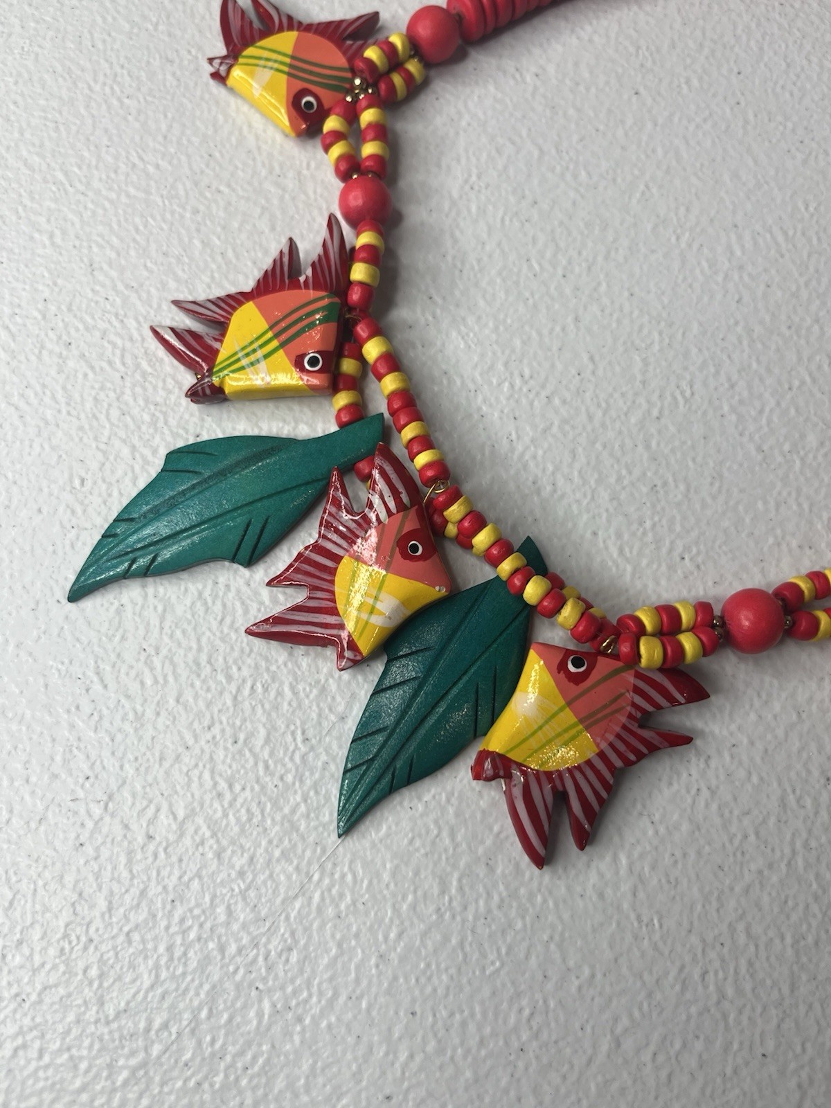Wooden Fish Necklace Colorful Pink Yellow Green Tropical Made In Philippines