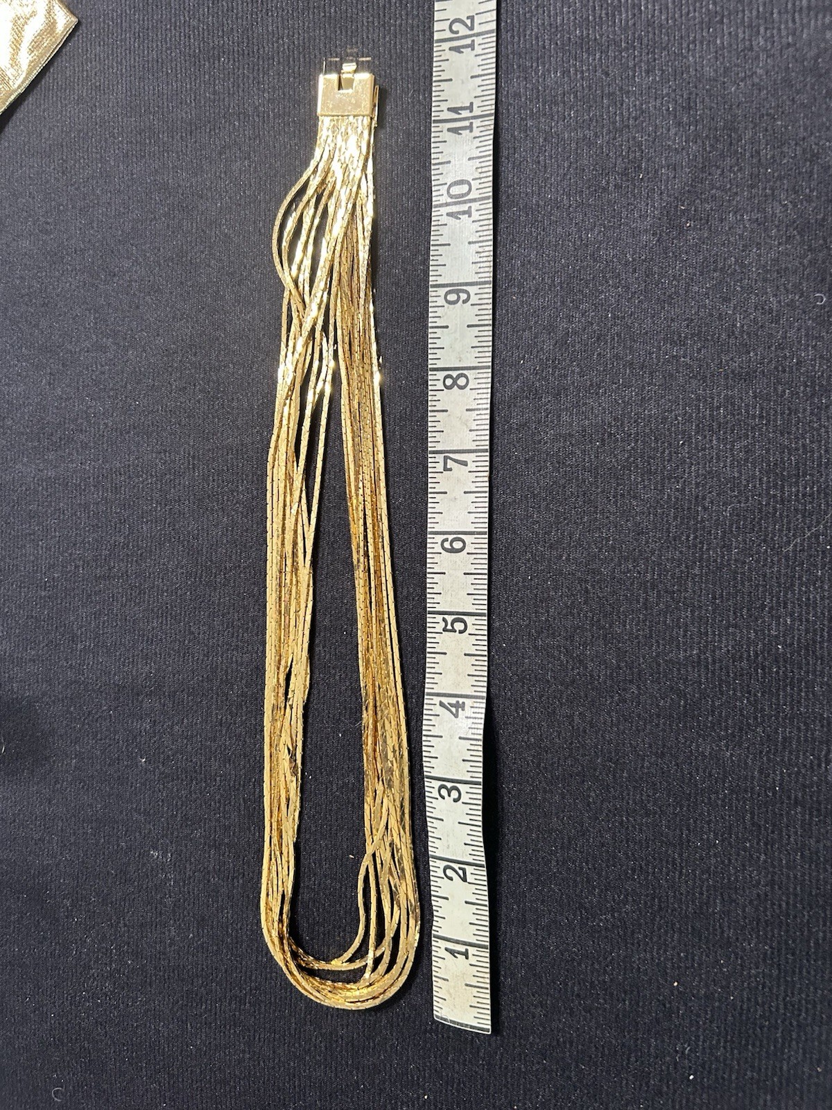 Gold Tone Multi-Strand Layered Herringbone Chain Necklace Box Clasp 12″