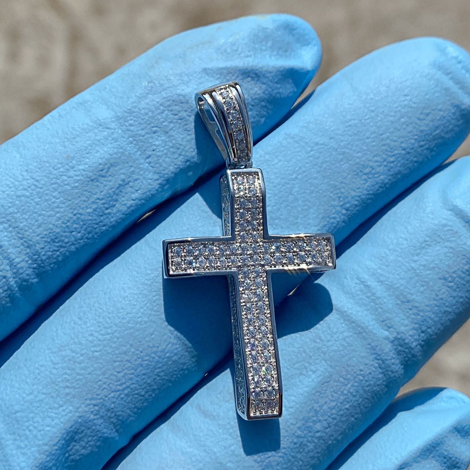 925 Sterling Silver VVS1 Moissanite 0.82CT Cross Miami Cuban Chain 3MM 16-30″