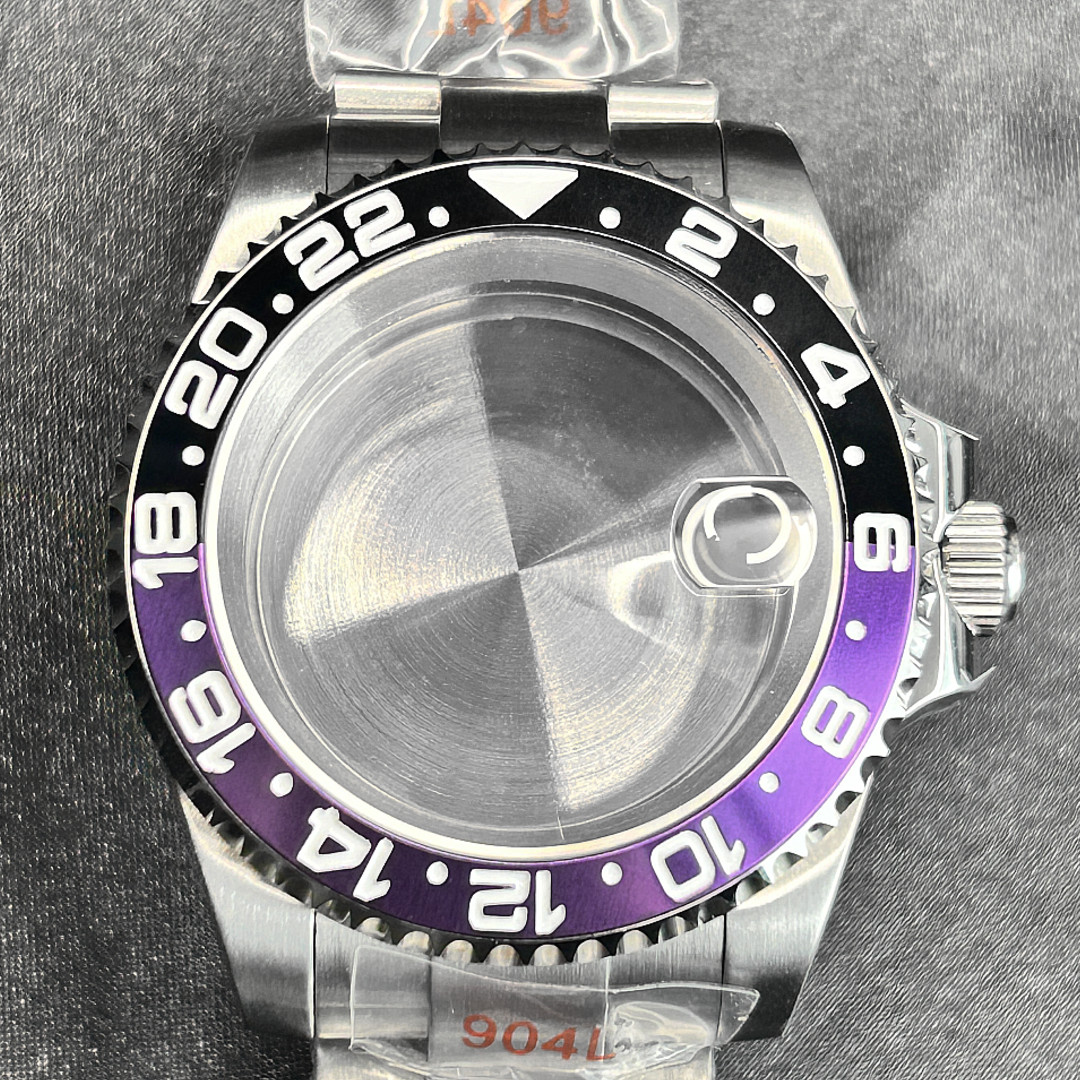 40MM SUB GMT Purple Black Watch Case Sapphire 20ATM Brushed Fit NH34 NH35A NH36