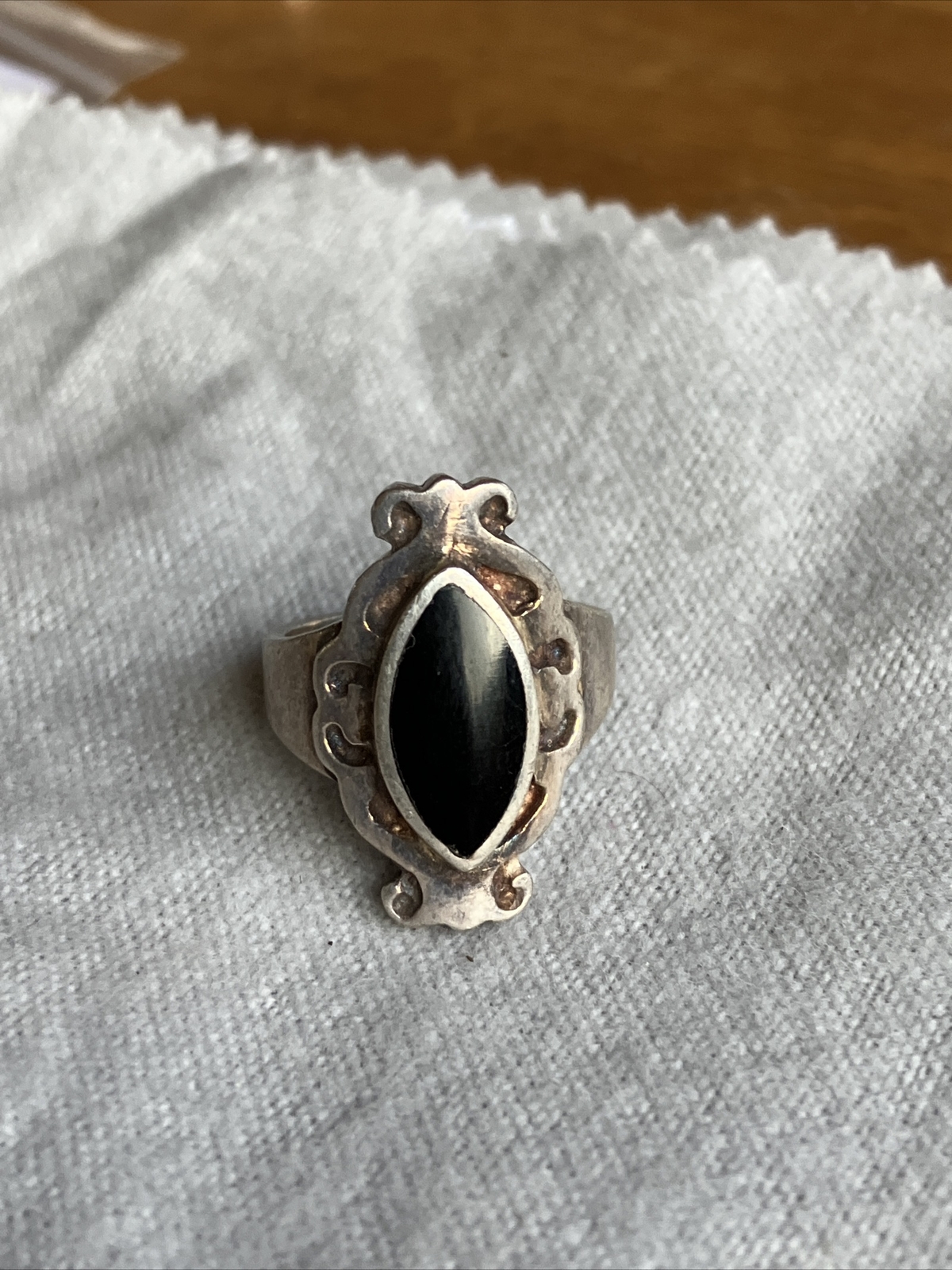 Vintage Sterling Silver Black Onyx Marquis Ring Size 7.25 8.8 Grams ~ J43