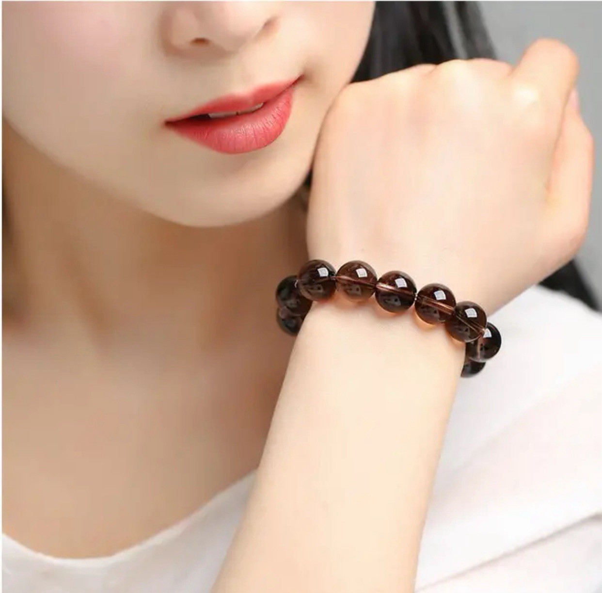 Natural Brazilian smoky quartz women’s bracelet 12mm
