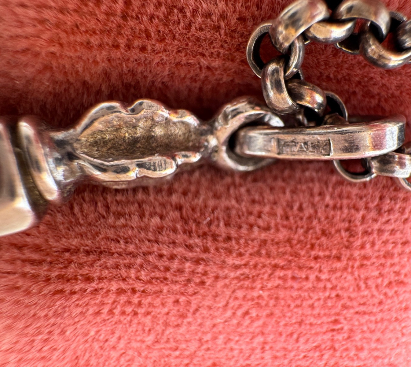 ANTQUE VICTORIAN STERLING SILVER CHATELAINE SIGNED NECKLACE CHAIN FLASK BOTTLE