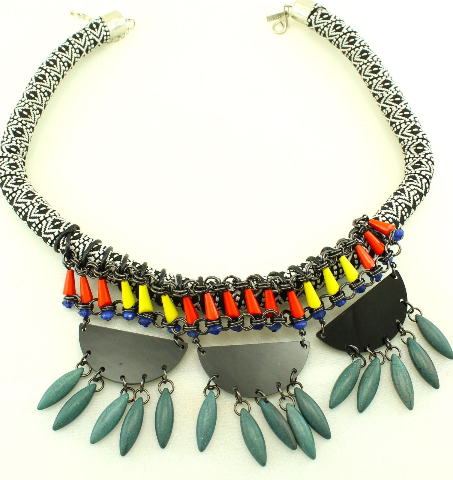 Ethnic Tribal Flexible Designer Adjustable Necklace; Repurposed Materials