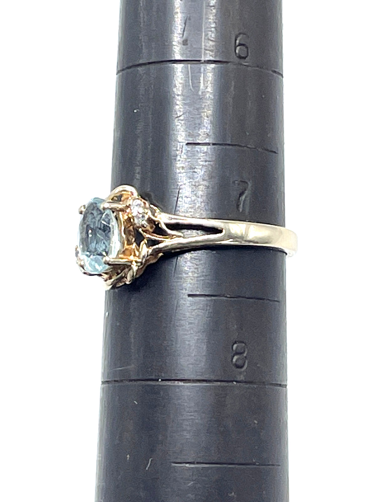 Women’s 14K Yellow Gold Split Shank Blue Topaz Ring Size 7.25, 2.4 Grams