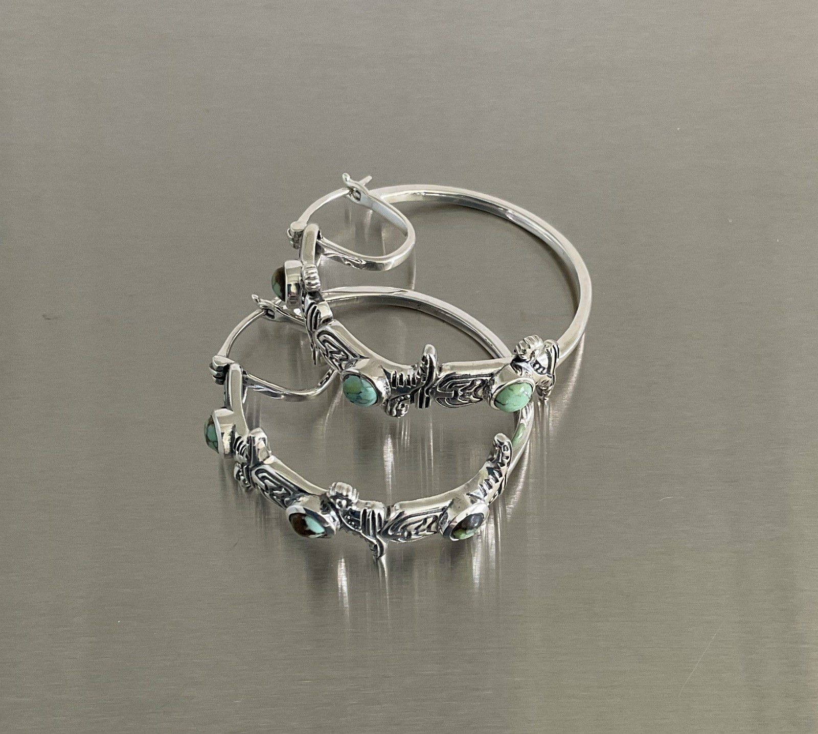 Triple Cowgirl Boot & 2.0 CTW Turquoise 1.25″ Hoop Earrings 925 Sterling Silver