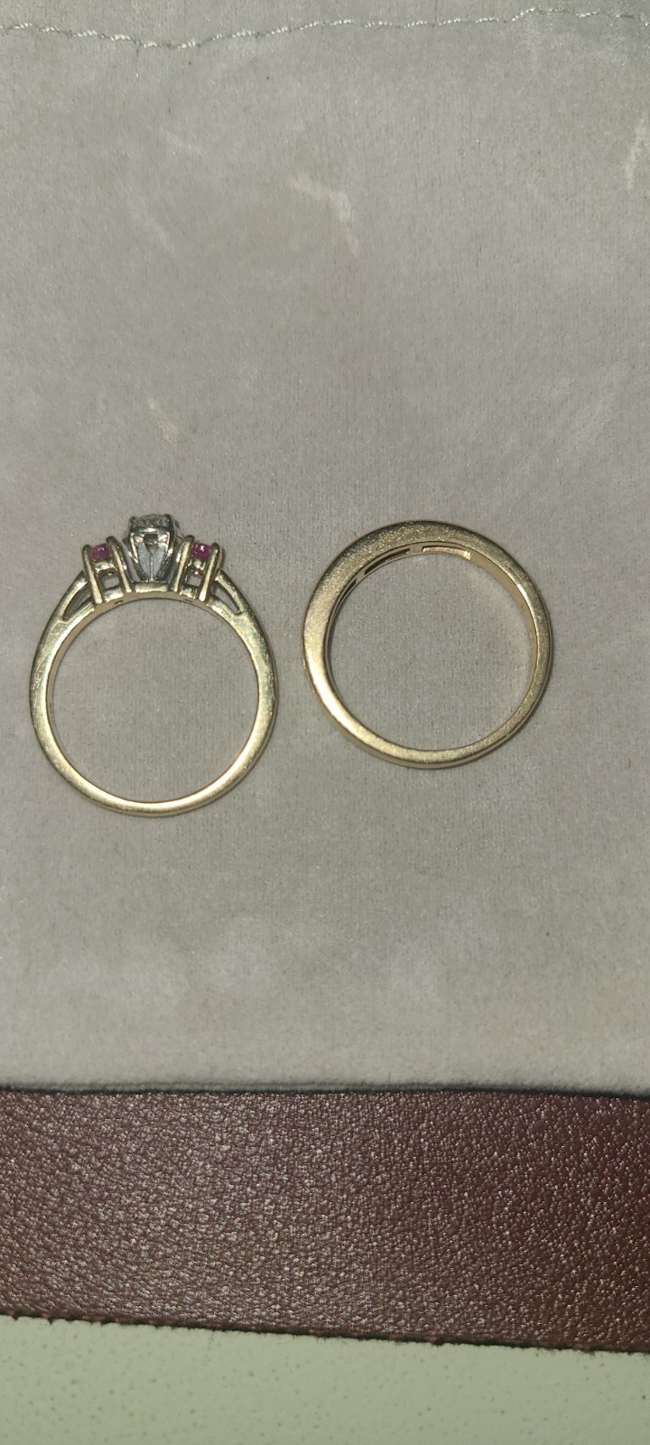 14k Yellow Gold Round Diamond & Ruby Prong 2pc Engagement Ring Set Women’s 6.75