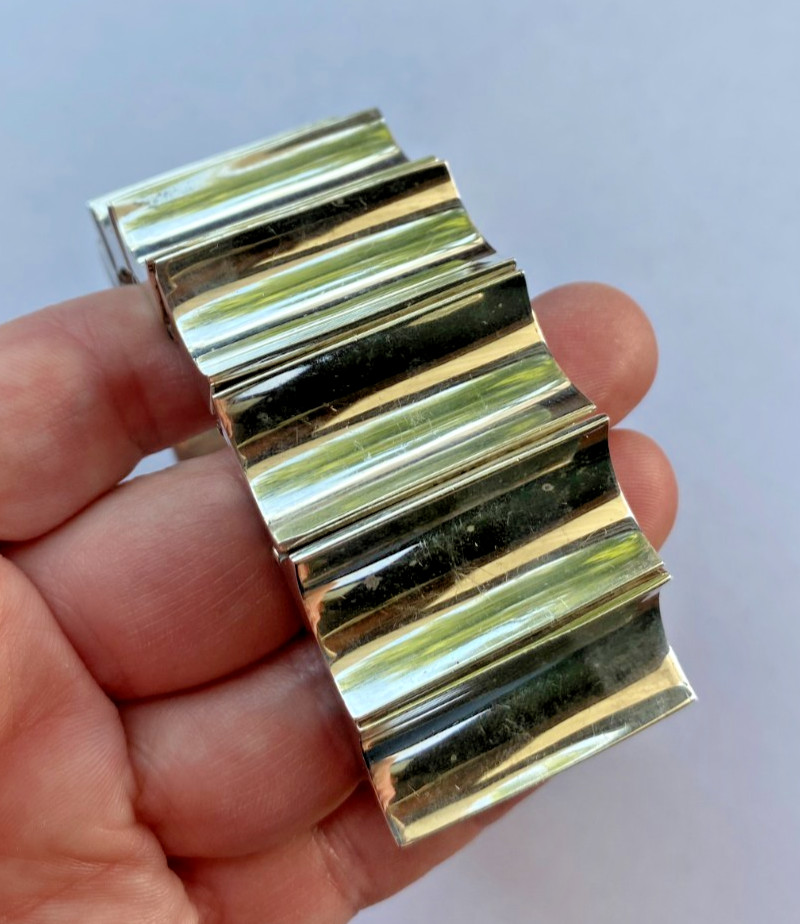 Signed Mexico 925 Heavy Sterling Silver Modern Wide Link Bracelet 173 Grams
