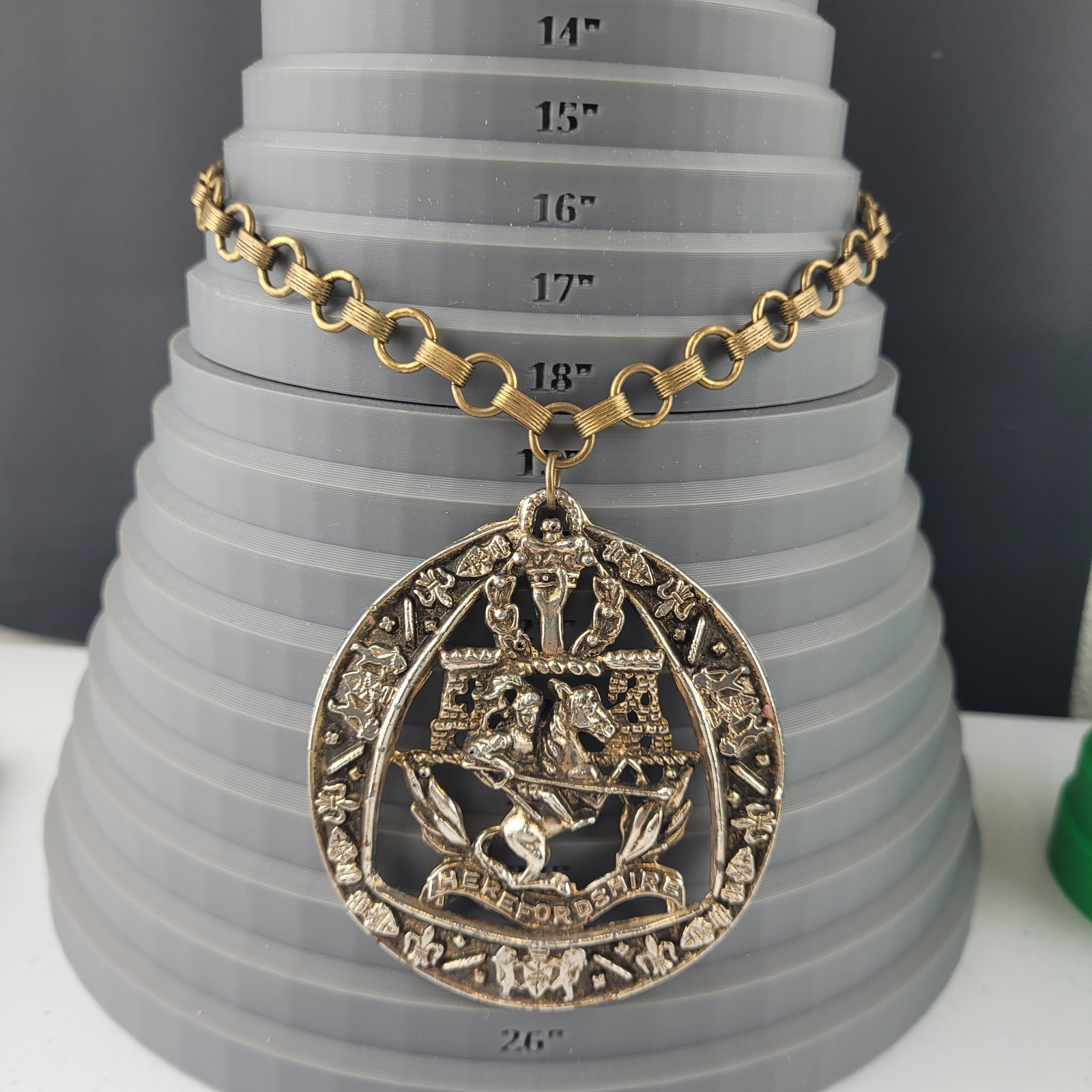Herefordshire 3″ Metal Medallion Necklace Heraldic Coat of Arms Jousting Knight