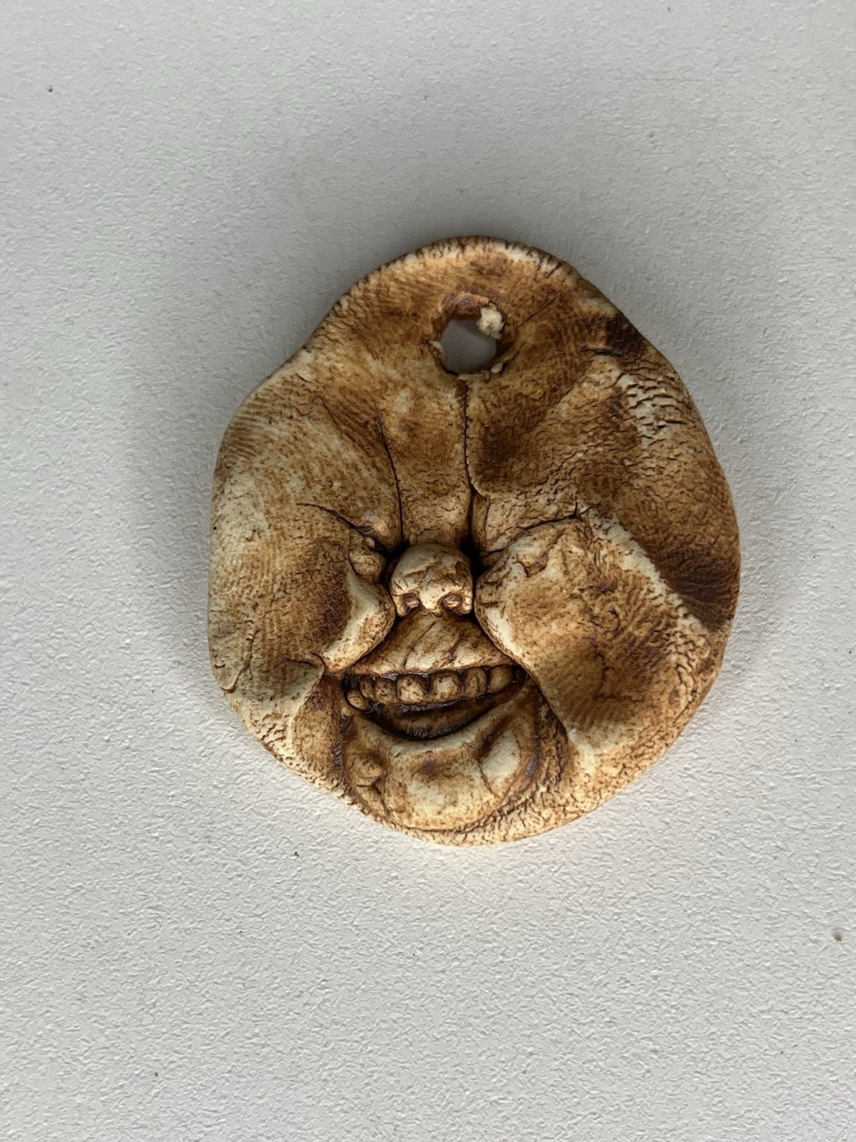 Ugly Face Pendant Clay Necklace Charm Homely Man Handmade Funky Artsy READ