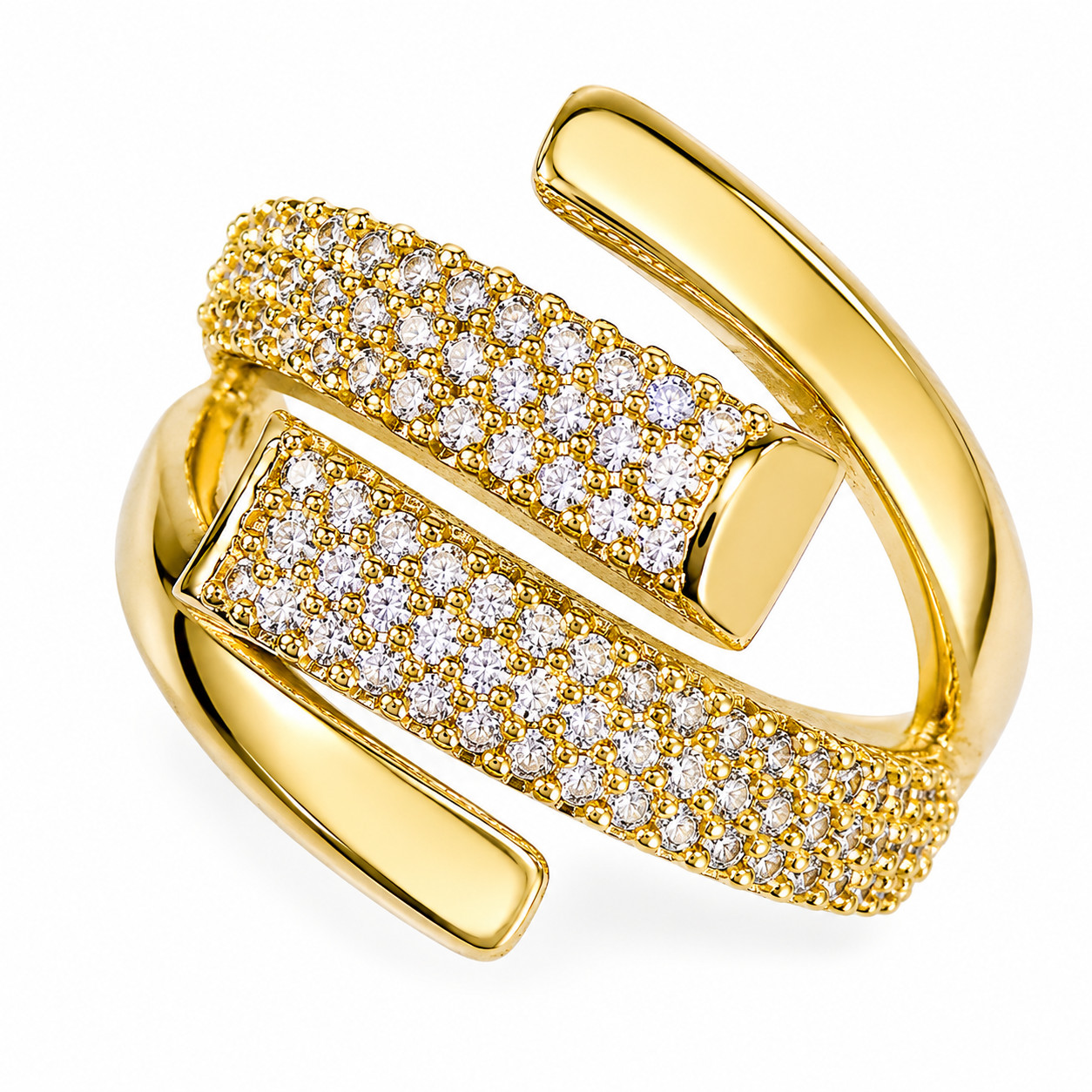 Italian 1/200 14k Yellow Gold Oro Iced CZ Nail Bypass Pave Ring Anillo Size 8