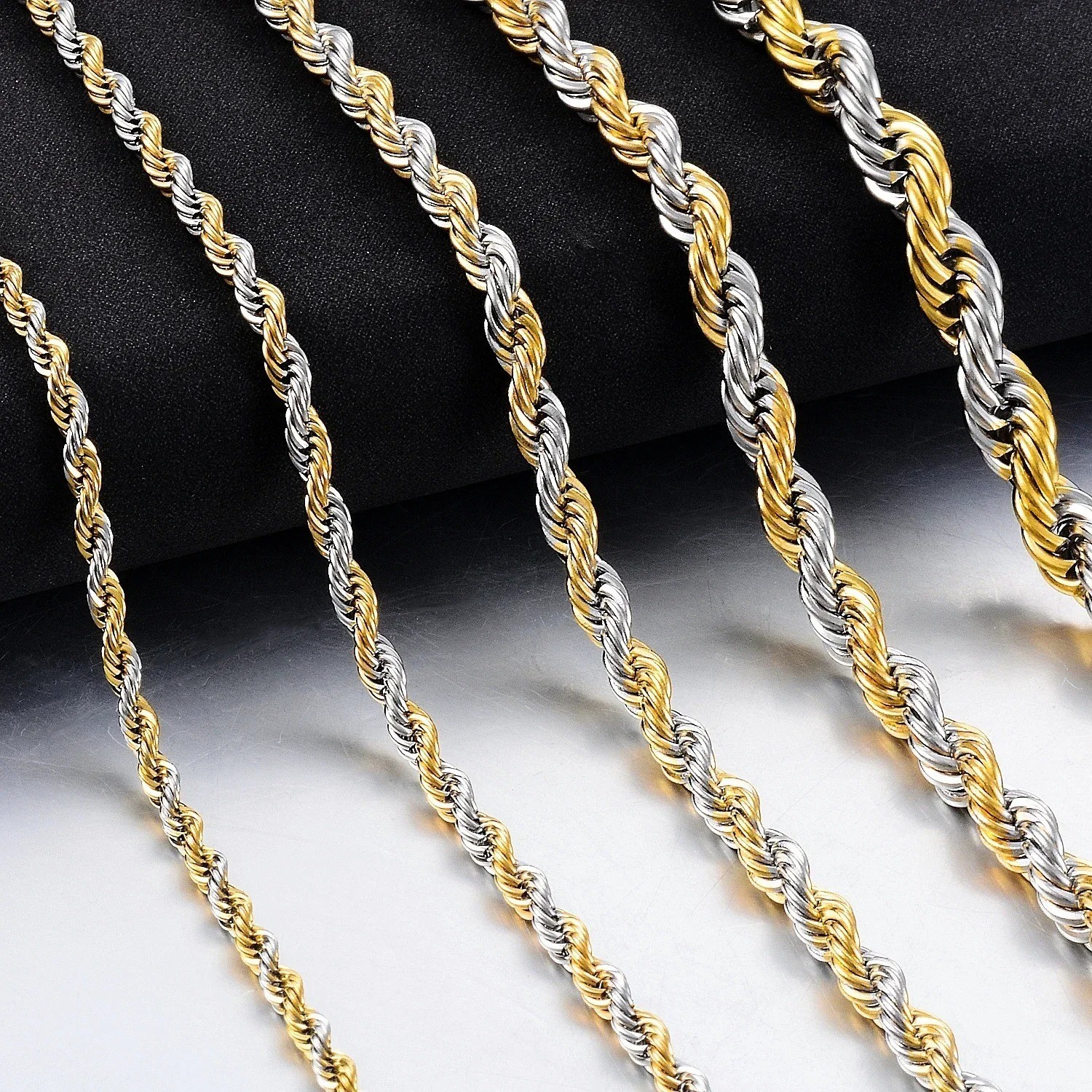 High Quality 2/3/4/5MM Classic Twisted Rope Chain Stainless Steel Necklace