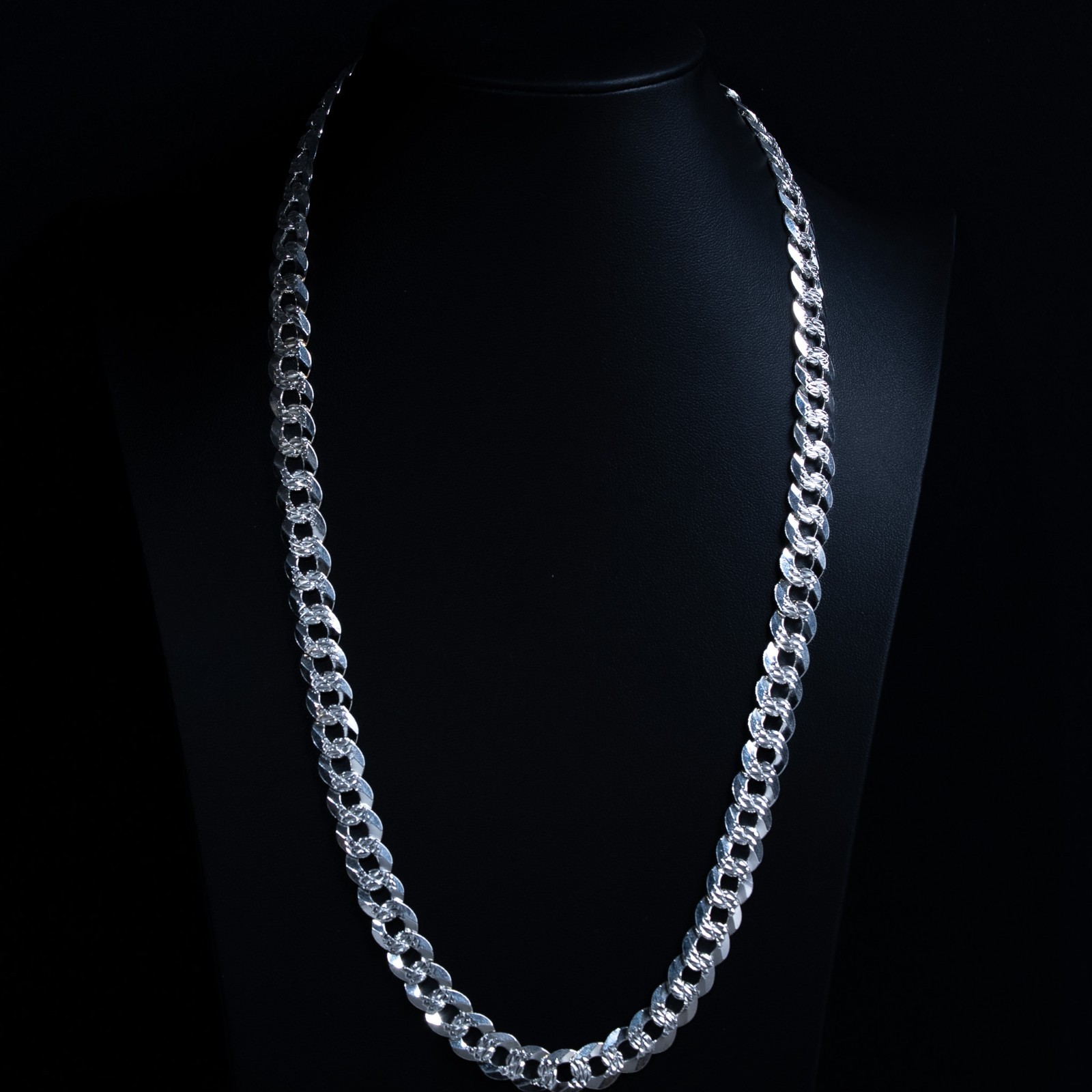 Men’s 925 Silver Diamond Cut Flat Miami Curb Cuban Link Chain Necklace 10mm