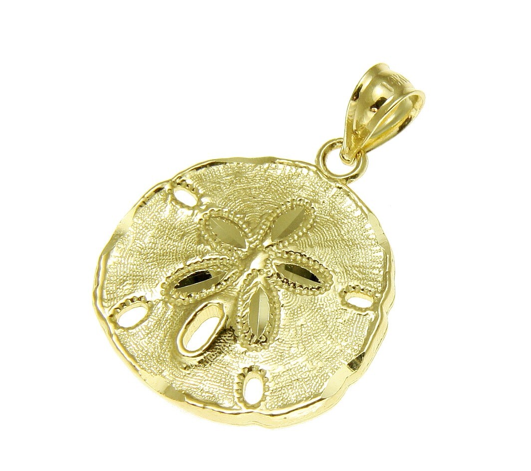 11.50MM 14K YELLOW GOLD HAWAIIAN SAND DOLLAR CHARM PENDANT DIAMOND CUT