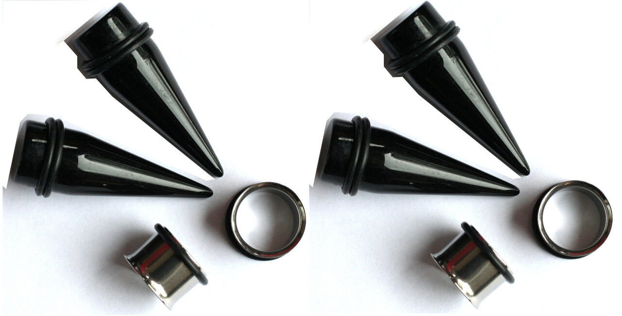 7/16″ and 1/2″ inch Black Tapers Steel Tunnels Ear Stretching Kit gauges plugs