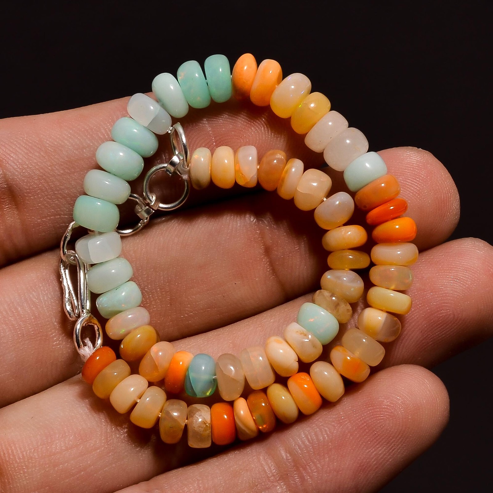37.95 Ct Fire Ethiopian Opal Gemstone Rondelle Smooth Beads Bracelet 8-9″ A-3395