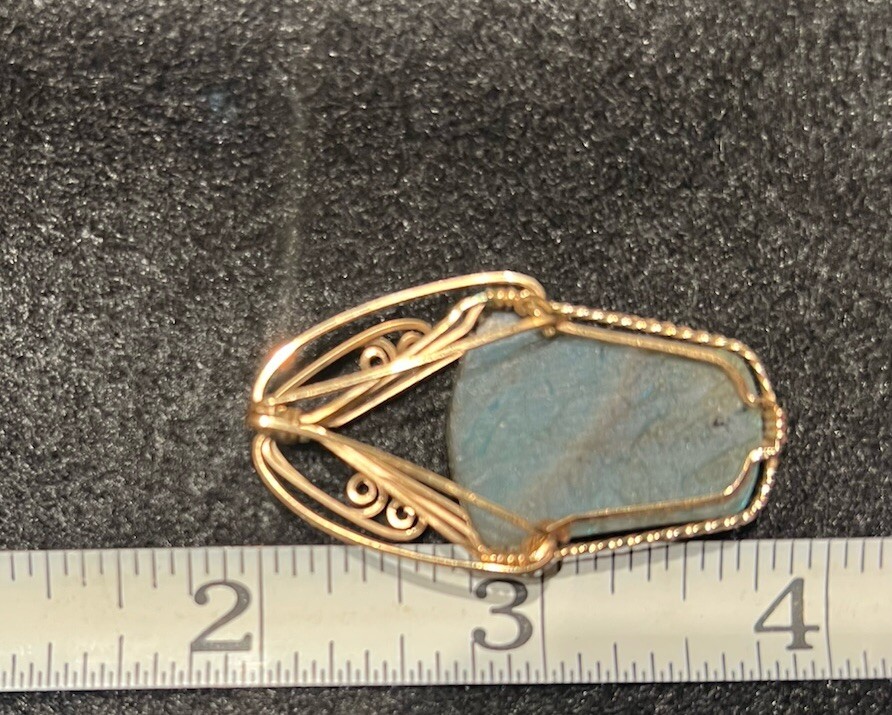 10k Gold Pendant w/ Blue Labradorite Stone 1.75”L Abstract 7.83g Artsy Cottage