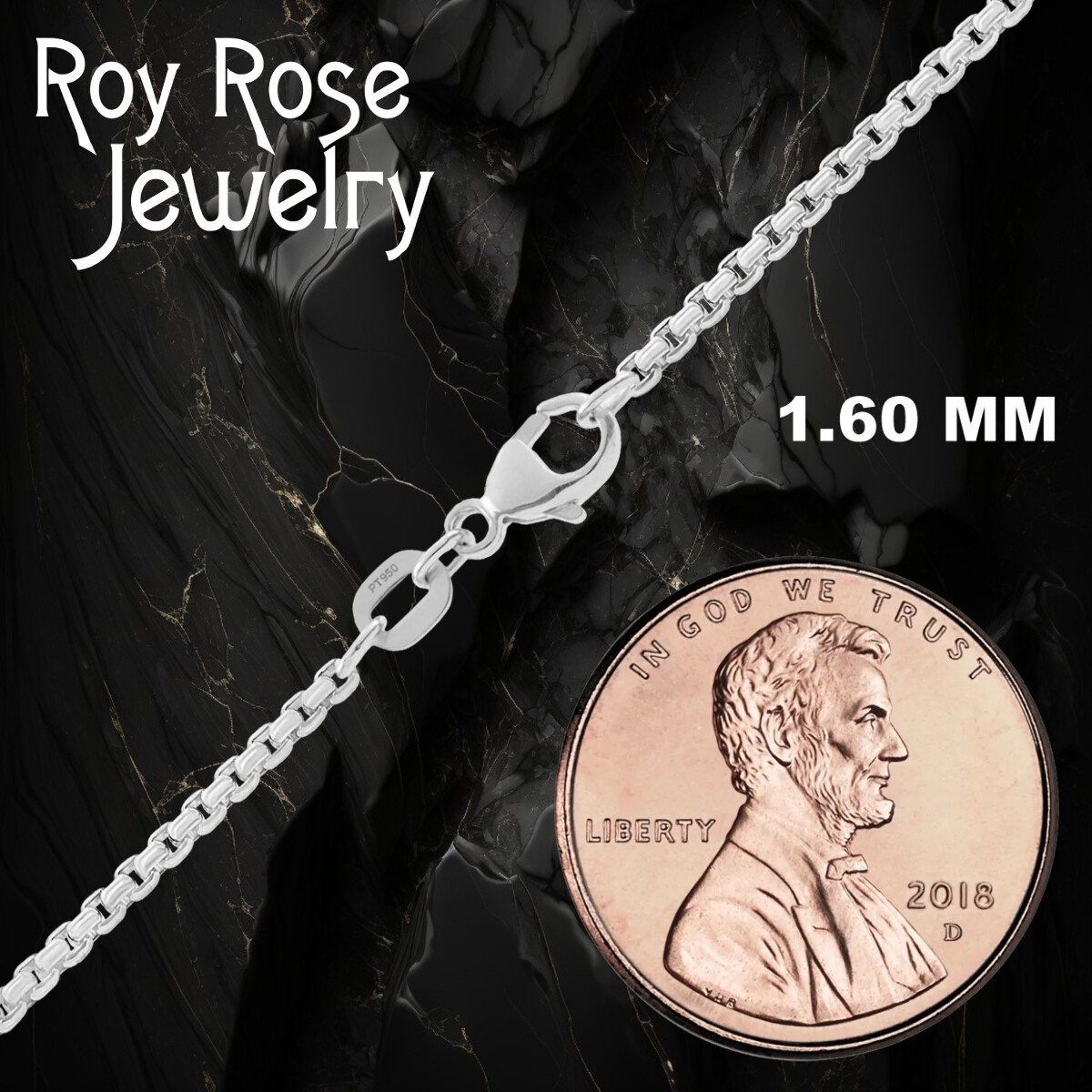Round Box 950 Platinum Chain Necklace Widths 1.6mm, 2.7mm, and 3.2mm