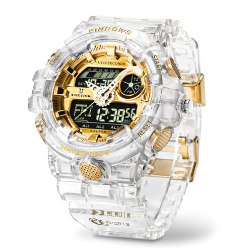 PINDOWS Analog Digital Wristwatch 50m Waterproof Date Multifunction Japan F/S
