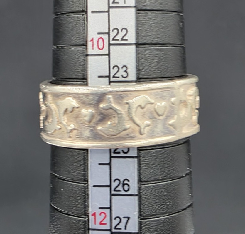 Dolphin Motif Sterling Silver Band RingSize 10.75 Marked Mex