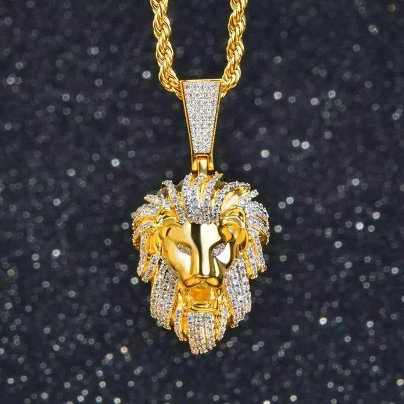 2 CT Lion Face Round Cut Diamond Pendant Hip Hop Charm 14k Yellow Gold Finish