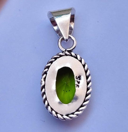 Oval Green Peridot Gemstone Pendant 925 Sterling Silver Handmade Jewelry Gift