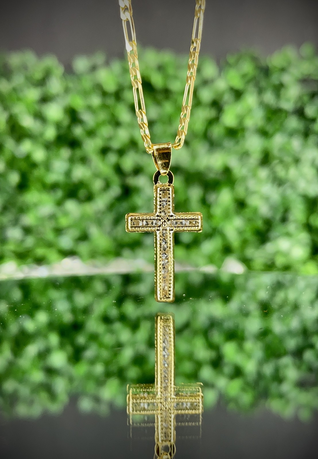 CZ Cross Necklace for Women Men Unisex Crucifix Charm Pendant Figaro Chain Gifts