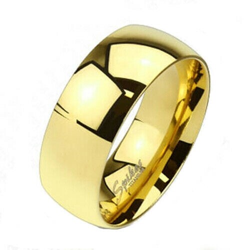Solid Titanium Men’s Gold Plated 8mm Plain Polished Band Ring Comfort Fit