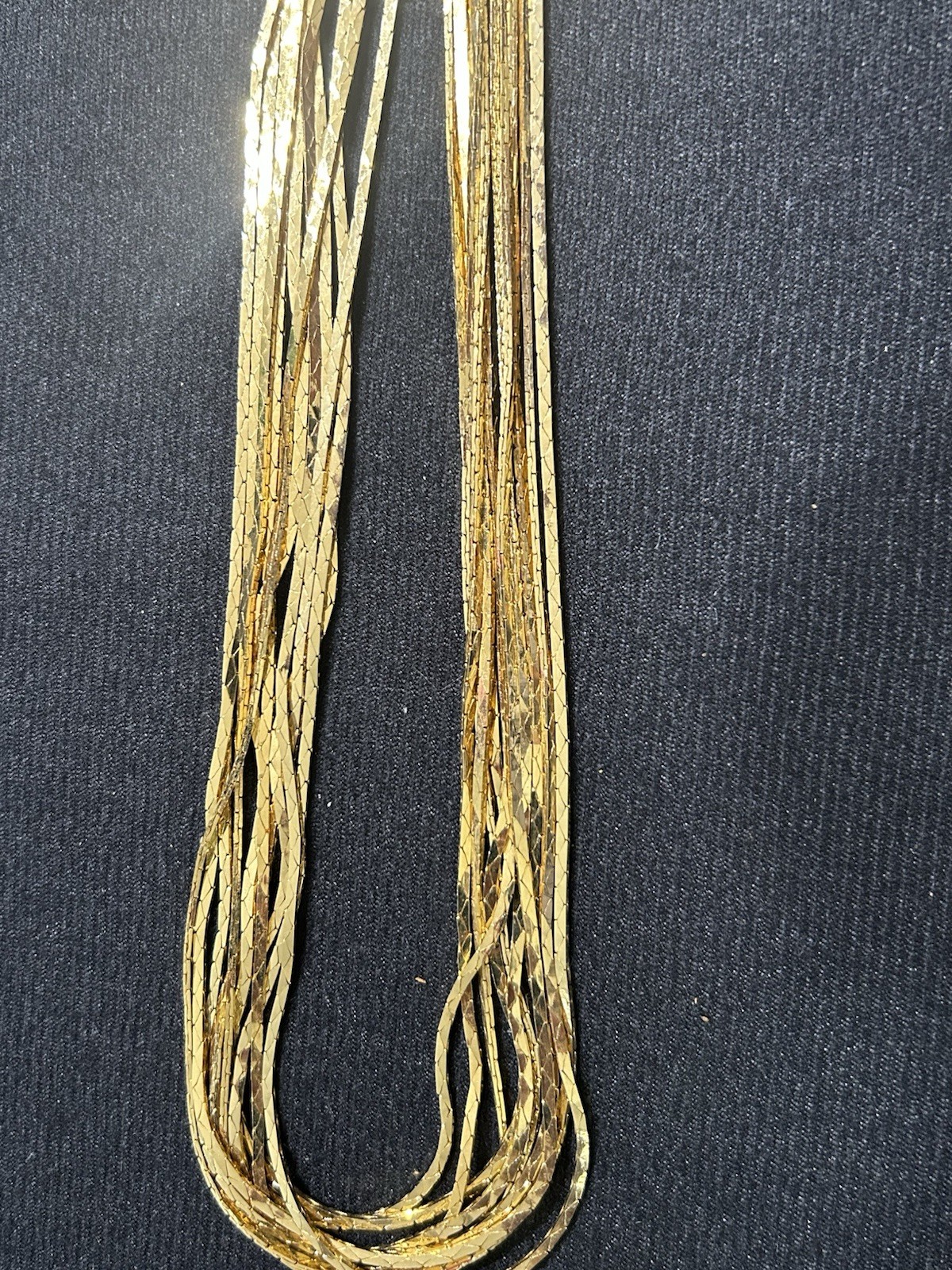 Gold Tone Multi-Strand Layered Herringbone Chain Necklace Box Clasp 12″