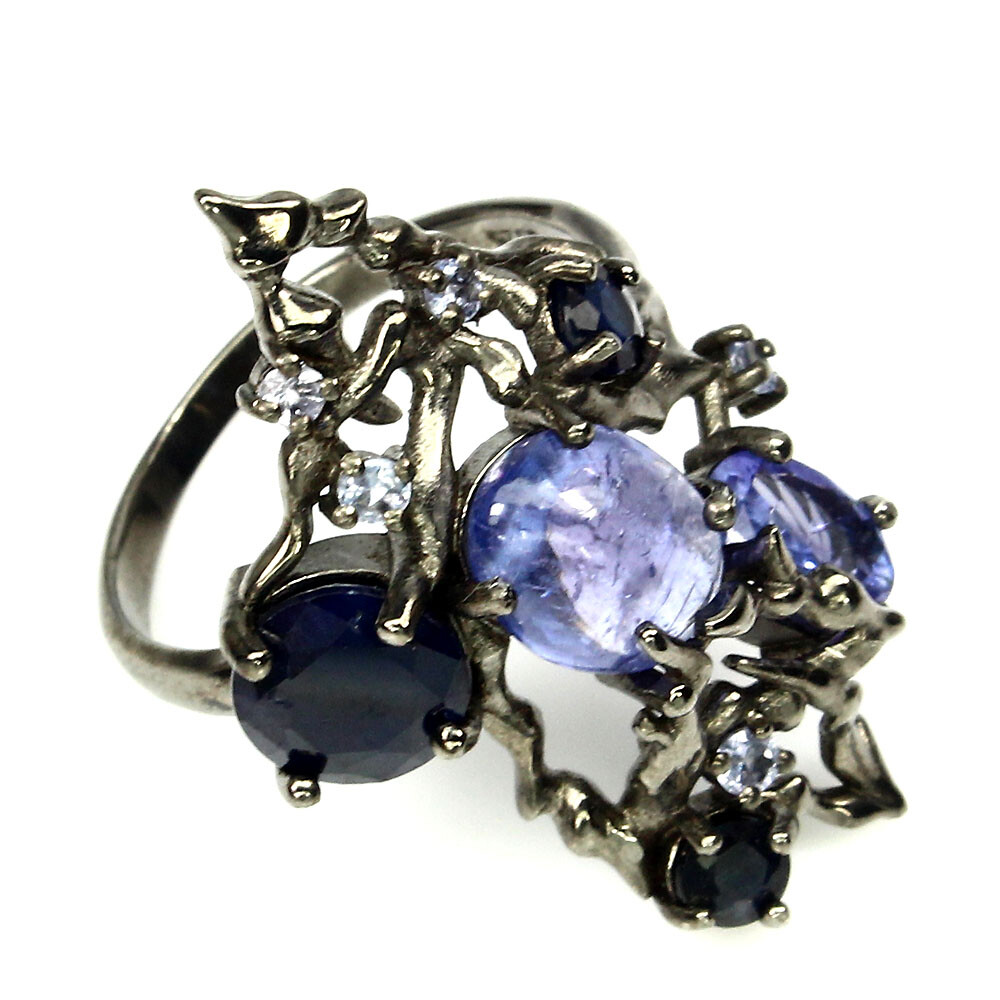 Unheated Oval Blue Tanzanite 9x7mm Sapphire Diffusion 925 Sterling Silver Ring
