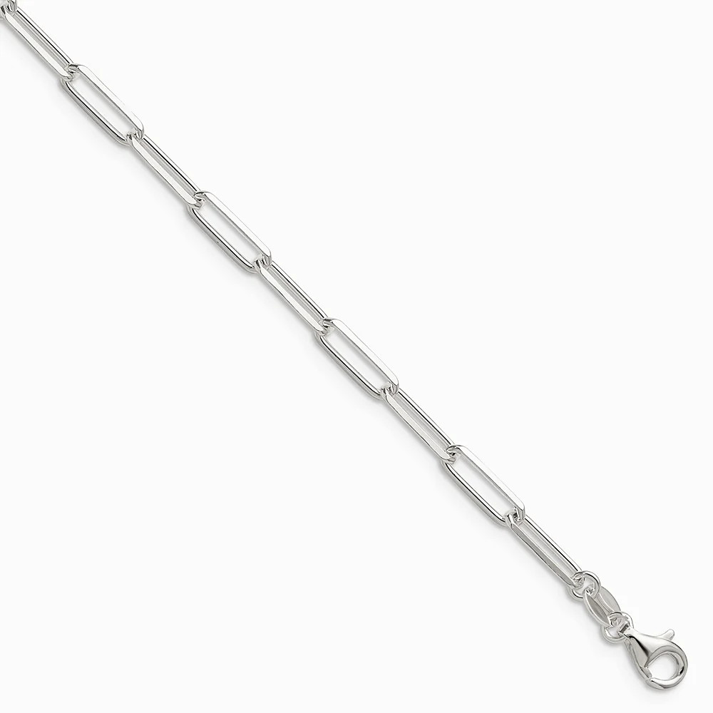 Sterling Silver 3.5mm Diamond-Cut Paperclip Chain Bracelet 7″-8″