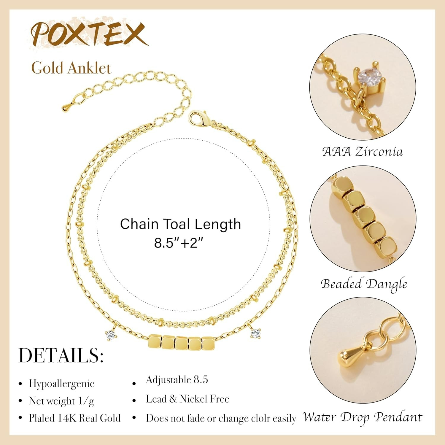 Gold/Sterling Silver Anklet Bracelets for Women Waterproof, Non Tarnish 925 S…