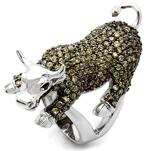 Women’s Bull Cocktail Ring, Multicolor CZ, Rhodium & Ruthenium Plated, Brass