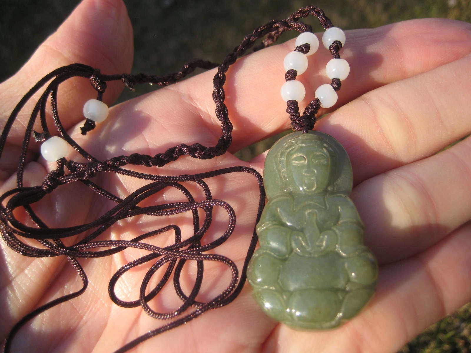 Jadeite Jade Kuan Yin Pendant Necklace Amulet Myanmar A2859