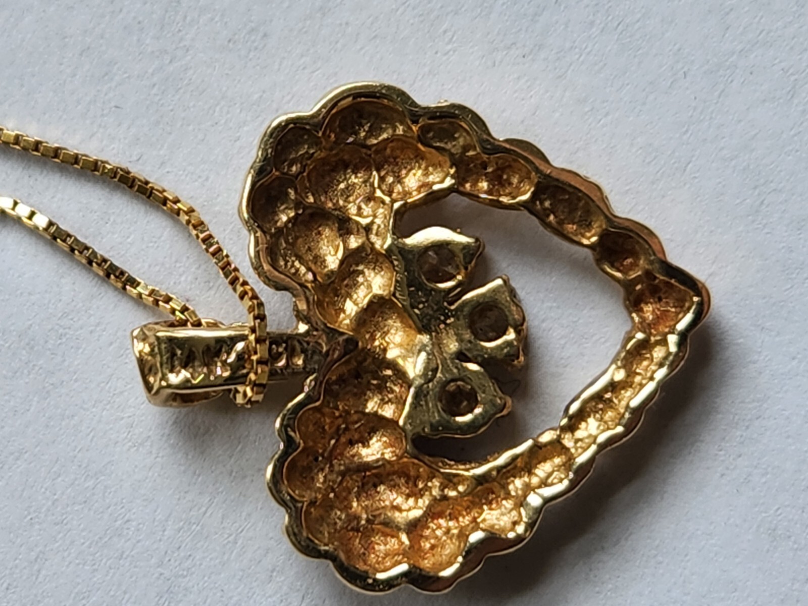 14K Solid Gold Diamond Nugget Heart Pendant Necklace-3.97 Grams