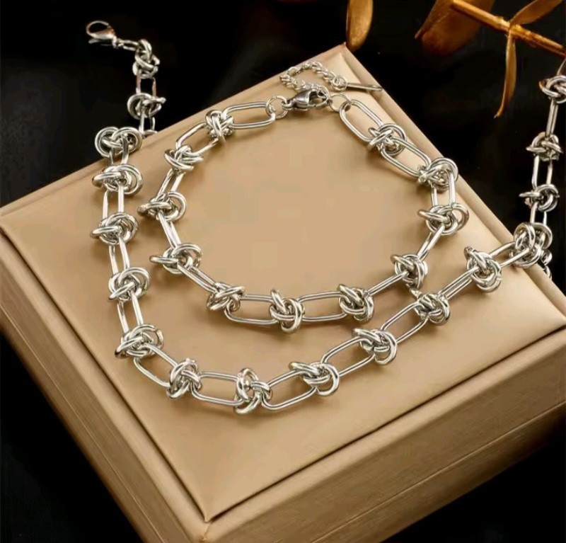 Stainless Steel Gold Silver Color Necklace Bracelets For Womens Jewelry Set