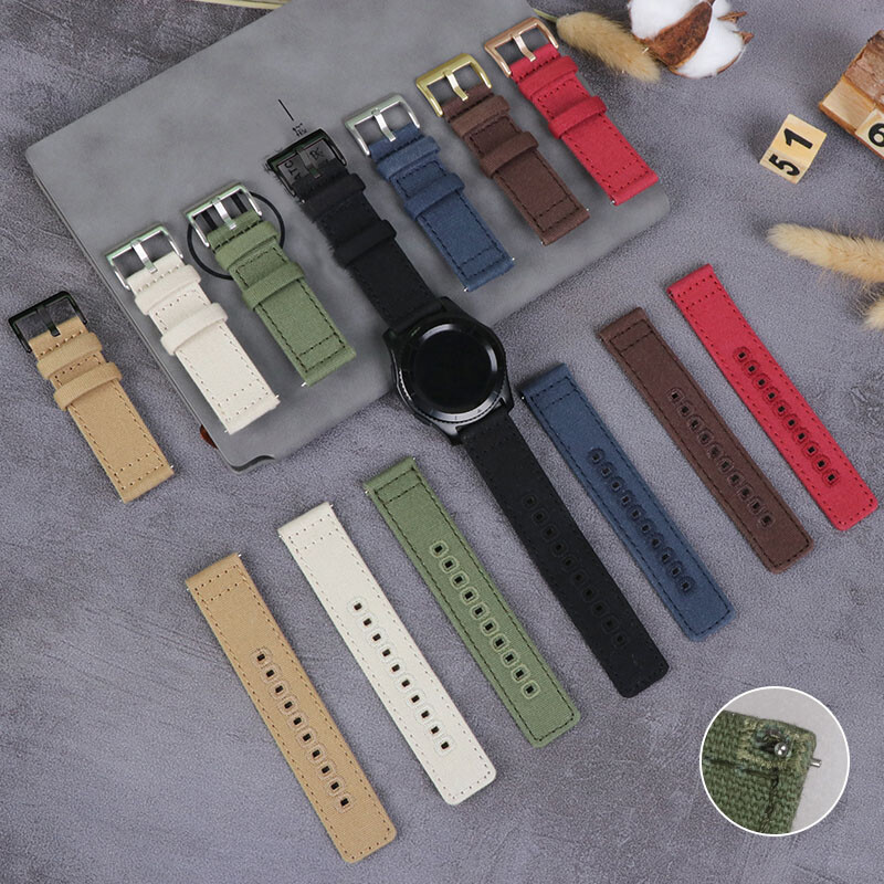Quick Pins Weave Nylon Fabric Strap 18 20 22mm Sport Watch Band Blk Gold Buckle